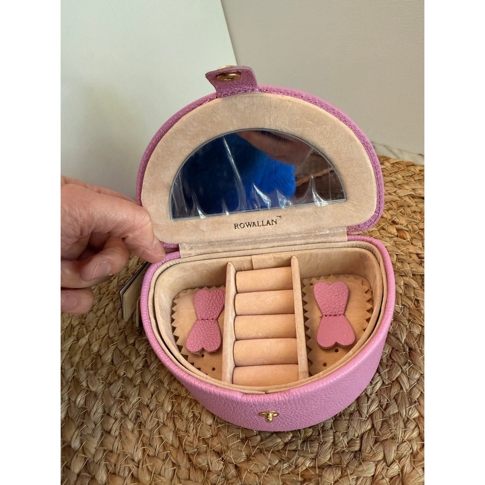 NWT Rowallan of Scotland (Checker Leather) genuine cow leather pink jewelry case - Picture 3 of 7